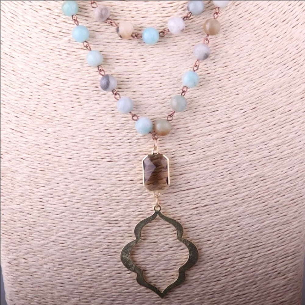 NEW 🌸💎 Amazonite and crystal pendant necklace - Picture 3 of 4